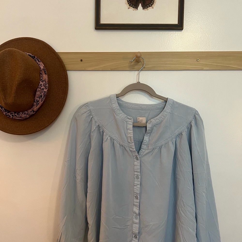 A New Day Light Blue Button-Up Blouse